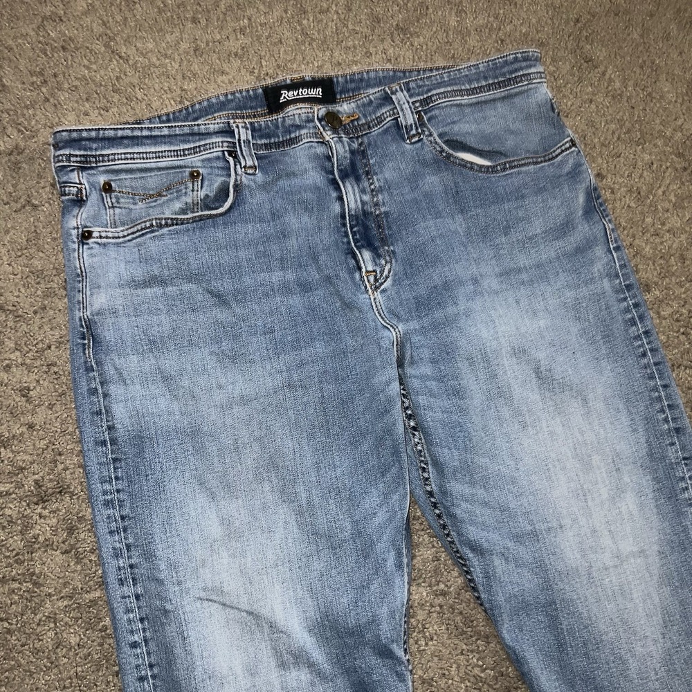 Revtown Jeans Mens 38x30 Blue Washed Sharp Stretch Decade Denim Whiskering 0128